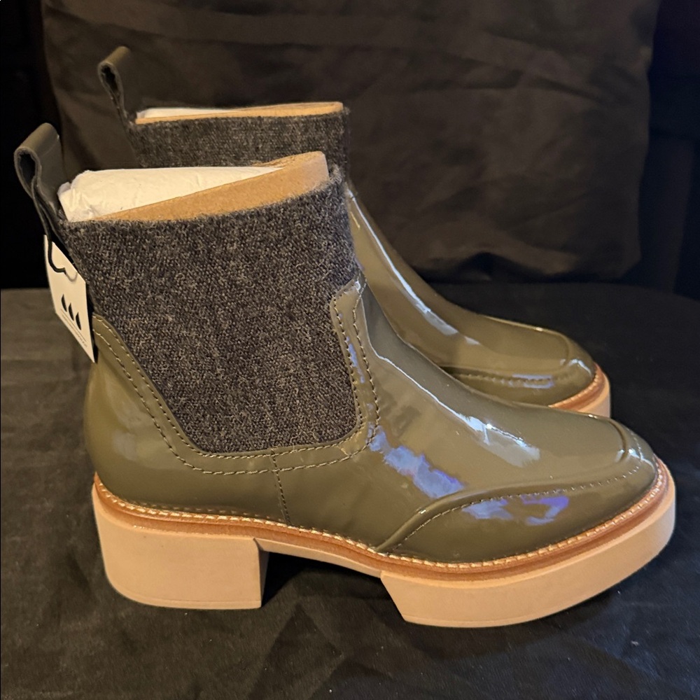 Dolce Vita Dark Olive Crinkle Patent Boots - Picture 4 of 6